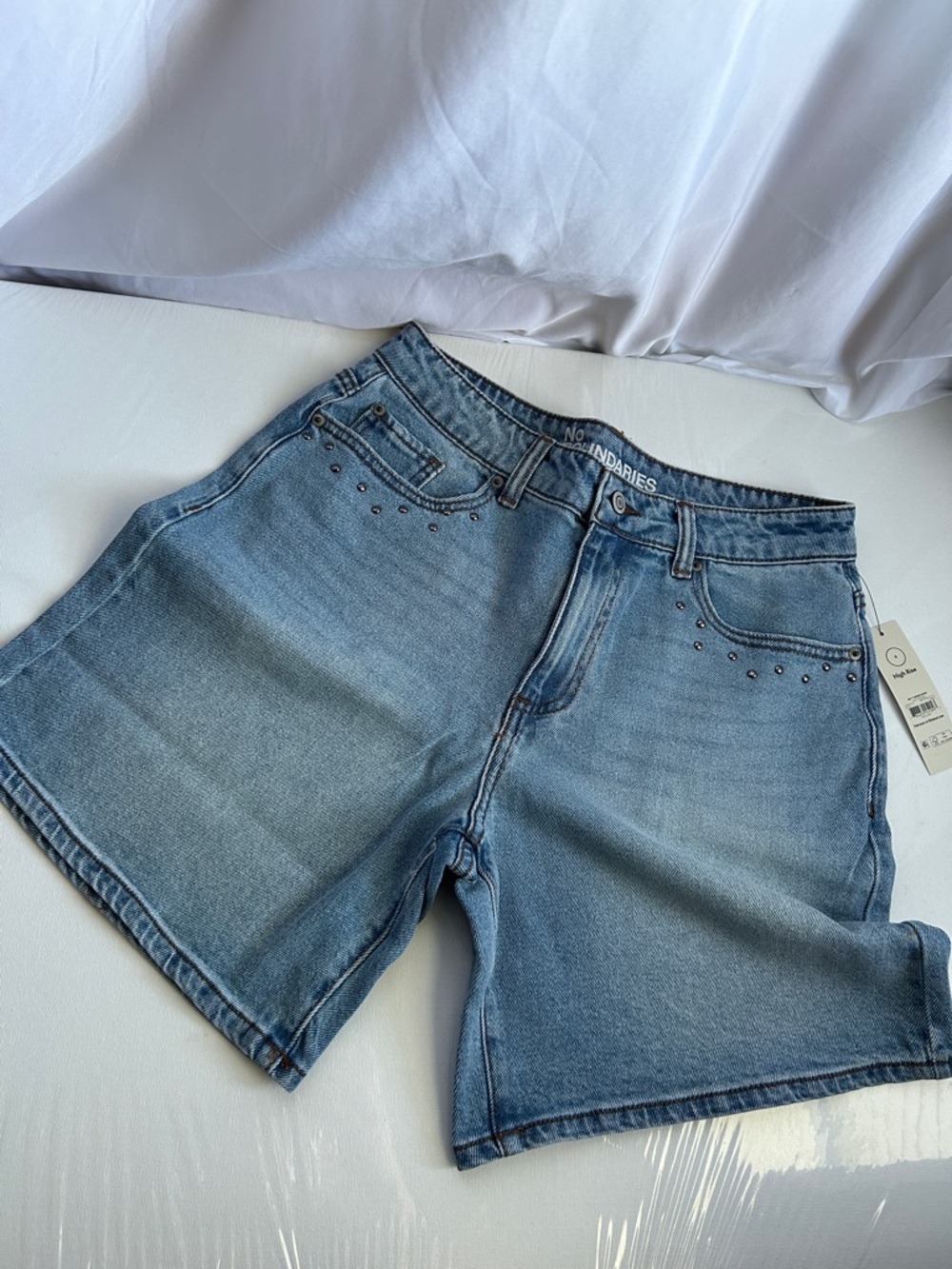 No Boundaries Light Blue Denim Jean Shorts with Stud Detail